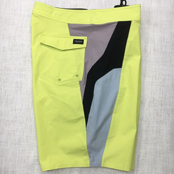 Volcom Board Shorts Men 36 Yellow Swim Trunks Noa Deane Neon Pockets Surf Beach - Picture 8 of 12
